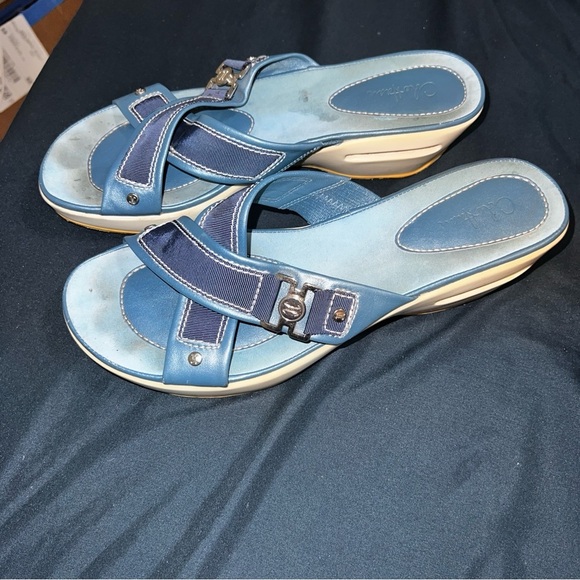 Cole Haan Wedge Sandals White Blue Strappy Air Pocket  G Series Shoes Sz 9 B - Picture 2 of 4
